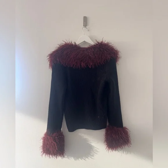 NASTY GAL Shearling Trim Lace Up Cardigan L - Picture 5 of 5